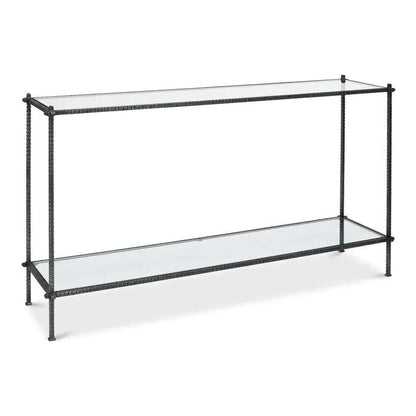 Hand Chased Iron Console Table Glass Shelf - LOOMLAN - Sarreid - Console Tables