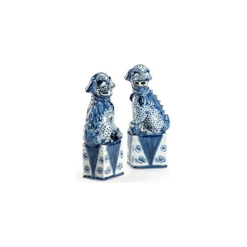 Hand Painted Blue Palace Dog Sculpture (Pr) - LOOMLAN - Chelsea House - Statues & Sculptures