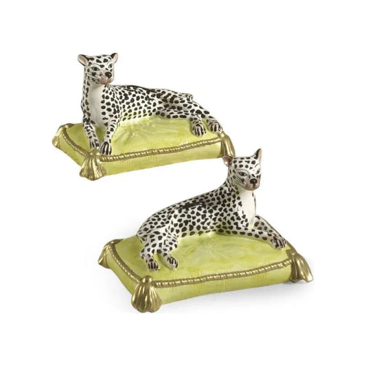 Hand Painted Ceramic Made Leopard Sculpture (Pr) - LOOMLAN - Chelsea House - Statues & Sculptures