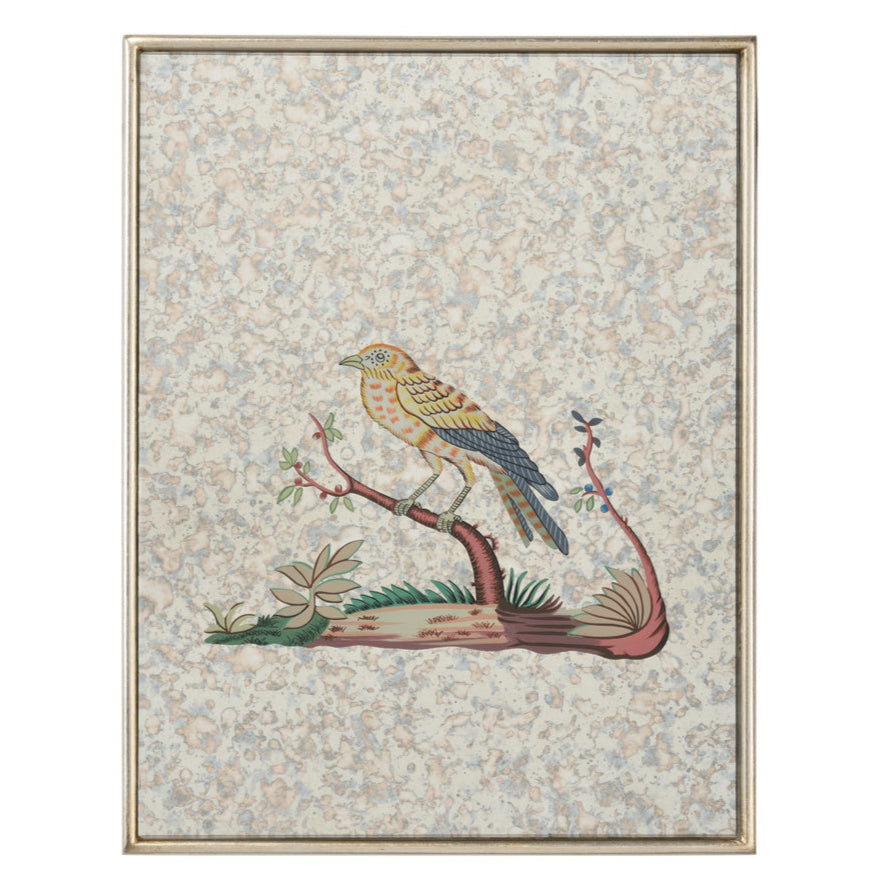 Hand-painted Antiqued Mirrored Bird Canvas Art
