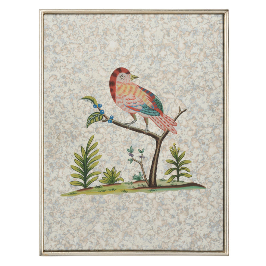 Hand-painted Antiqued Mirrored Bird Canvas Art