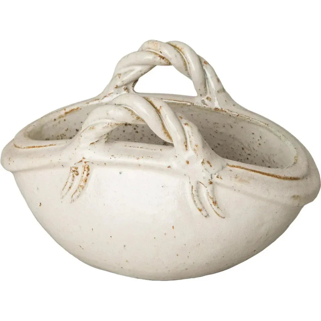 Handle Basket Oval Ceramic Planter - LOOMLAN - Emissary - Planters