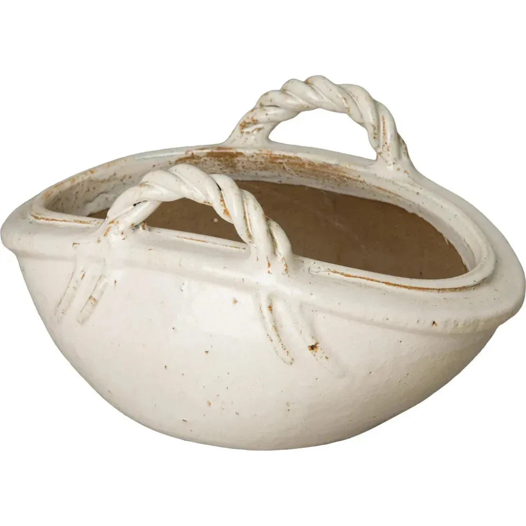 Handle Basket Oval Ceramic Planter - LOOMLAN - Emissary - Planters