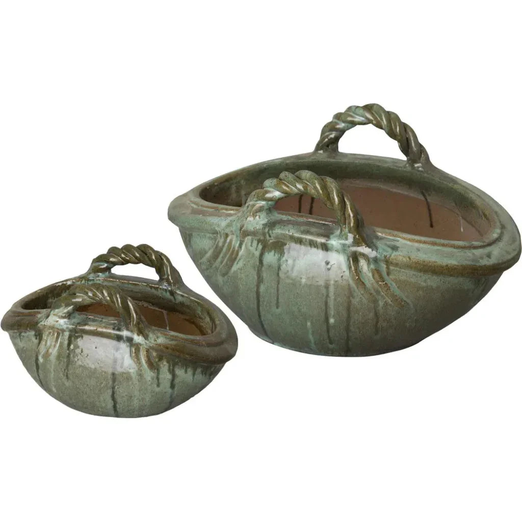 Handle Basket Oval Ceramic Planter - LOOMLAN - Emissary - Planters