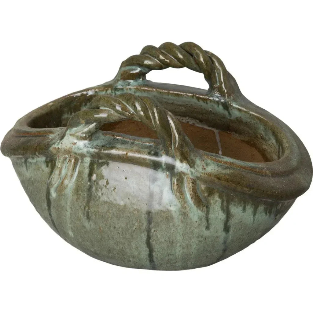 Handle Basket Oval Ceramic Planter - LOOMLAN - Emissary - Planters