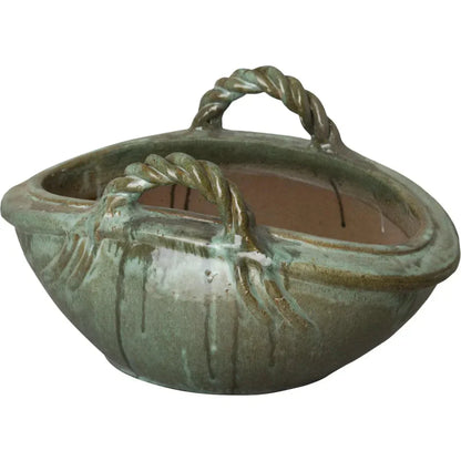 Handle Basket Oval Ceramic Planter - LOOMLAN - Emissary - Planters