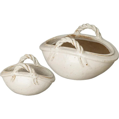 Handle Basket Oval Ceramic Planter - LOOMLAN - Emissary - Planters