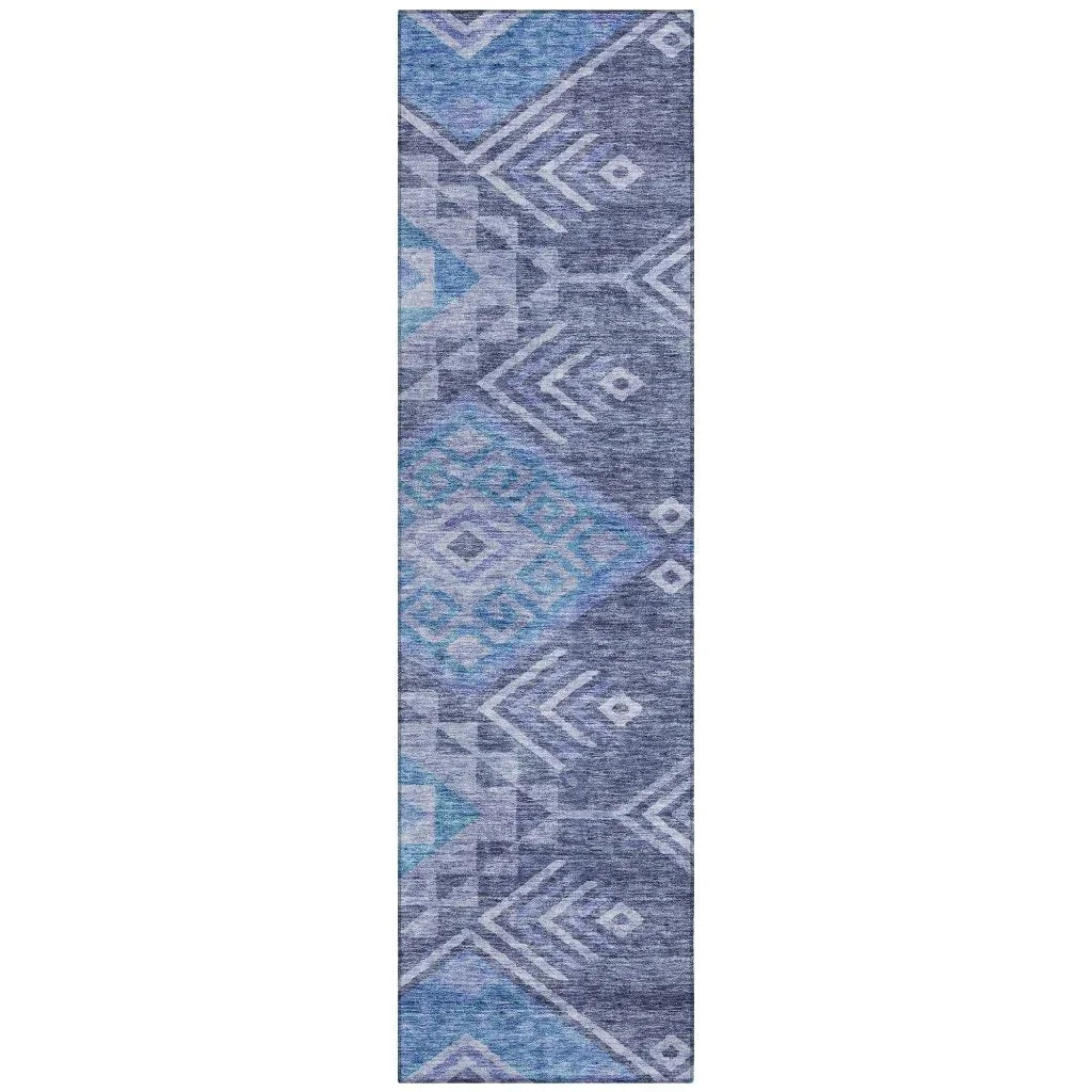 Harmony Blue Washable Indoor-Outdoor Rug-Outdoor Rugs-LOOMLAN Rugs-2'3" x 7'6"-LOOMLAN