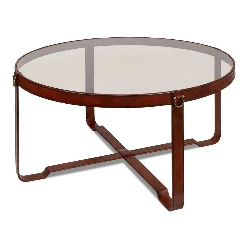 Harness Round Coffee Table - LOOMLAN - Sarreid - Coffee Tables