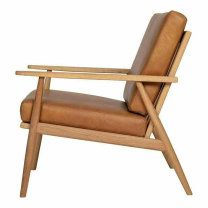 Harper Tan Leather Seat Wood Arm Accent Chair - LOOMLAN - Moe's Home - Accent Chairs