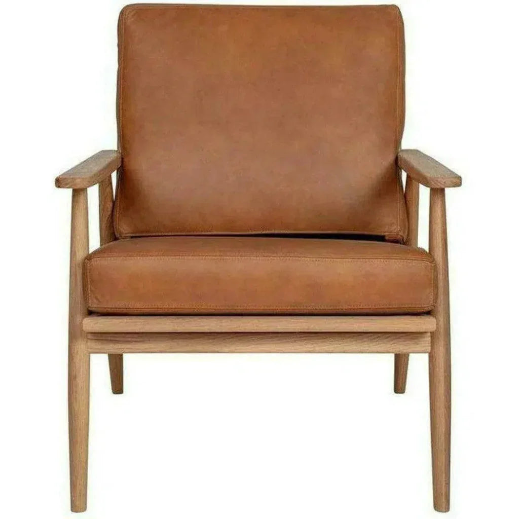 Harper Tan Leather Seat Wood Arm Accent Chair - LOOMLAN - Moe's Home - Accent Chairs