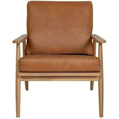 Harper Tan Leather Seat Wood Arm Accent Chair - LOOMLAN - Moe's Home - Accent Chairs