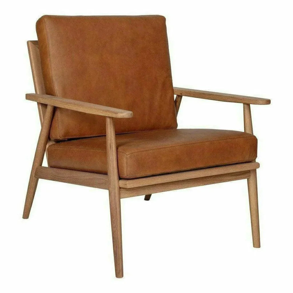 Harper Tan Leather Seat Wood Arm Accent Chair - LOOMLAN - Moe's Home - Accent Chairs