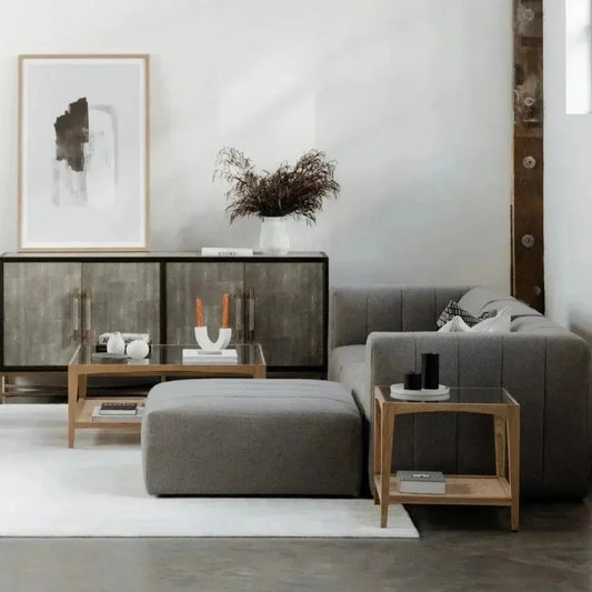 Harrington Glass & Cane End Table for Living Room - LOOMLAN - Moe's Home - Side Tables