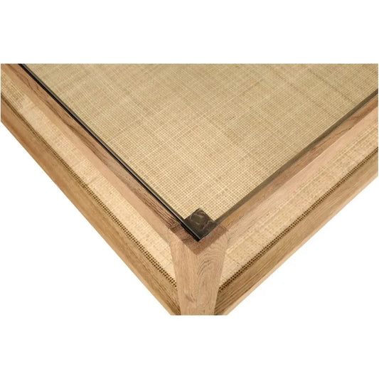 Harrington Wood Cane & Glass Coffee Table - LOOMLAN - Moe's Home - Coffee Tables