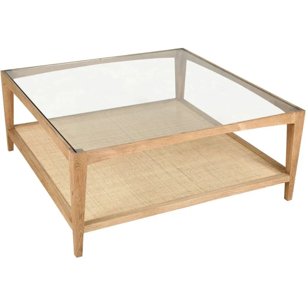 Harrington Wood Cane & Glass Coffee Table - LOOMLAN - Moe's Home - Coffee Tables