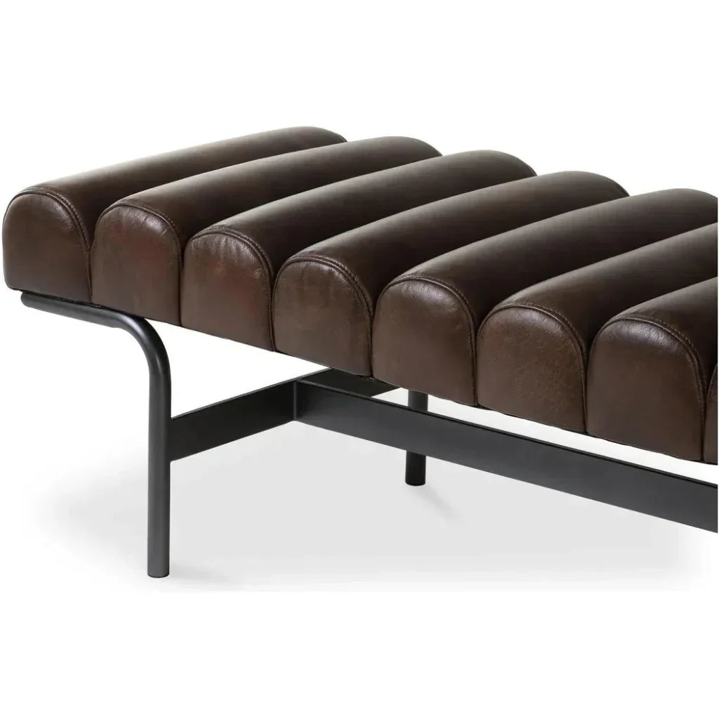 Harrison - Grain Buffalo Leather & Iron Dark Brown Bench - LOOMLAN - Moe's Home - Bedroom Benches