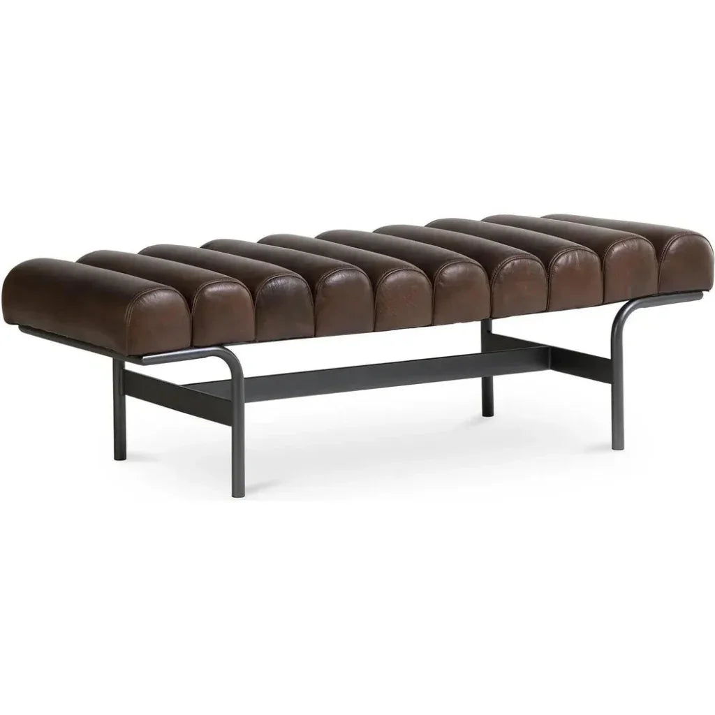 Harrison - Grain Buffalo Leather & Iron Dark Brown Bench - LOOMLAN - Moe's Home - Bedroom Benches