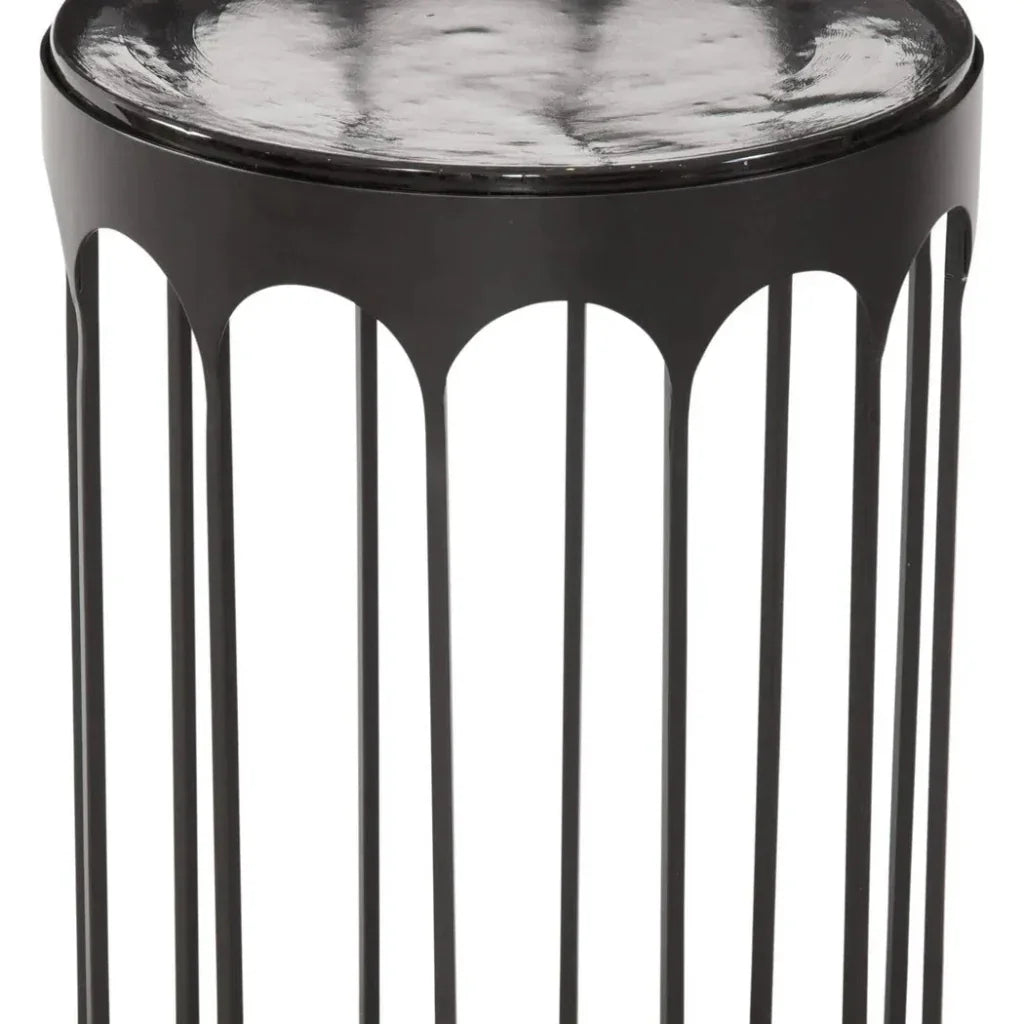 Hartley Iron & Cast Glass Black Round Accent Table - LOOMLAN - Bassett Mirror - Side Tables
