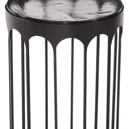 Hartley Iron & Cast Glass Black Round Accent Table - LOOMLAN - Bassett Mirror - Side Tables