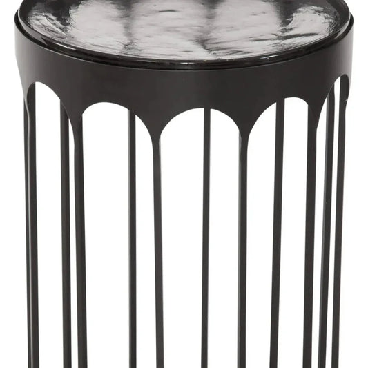 Hartley Iron & Cast Glass Black Round Accent Table - LOOMLAN - Bassett Mirror - Side Tables