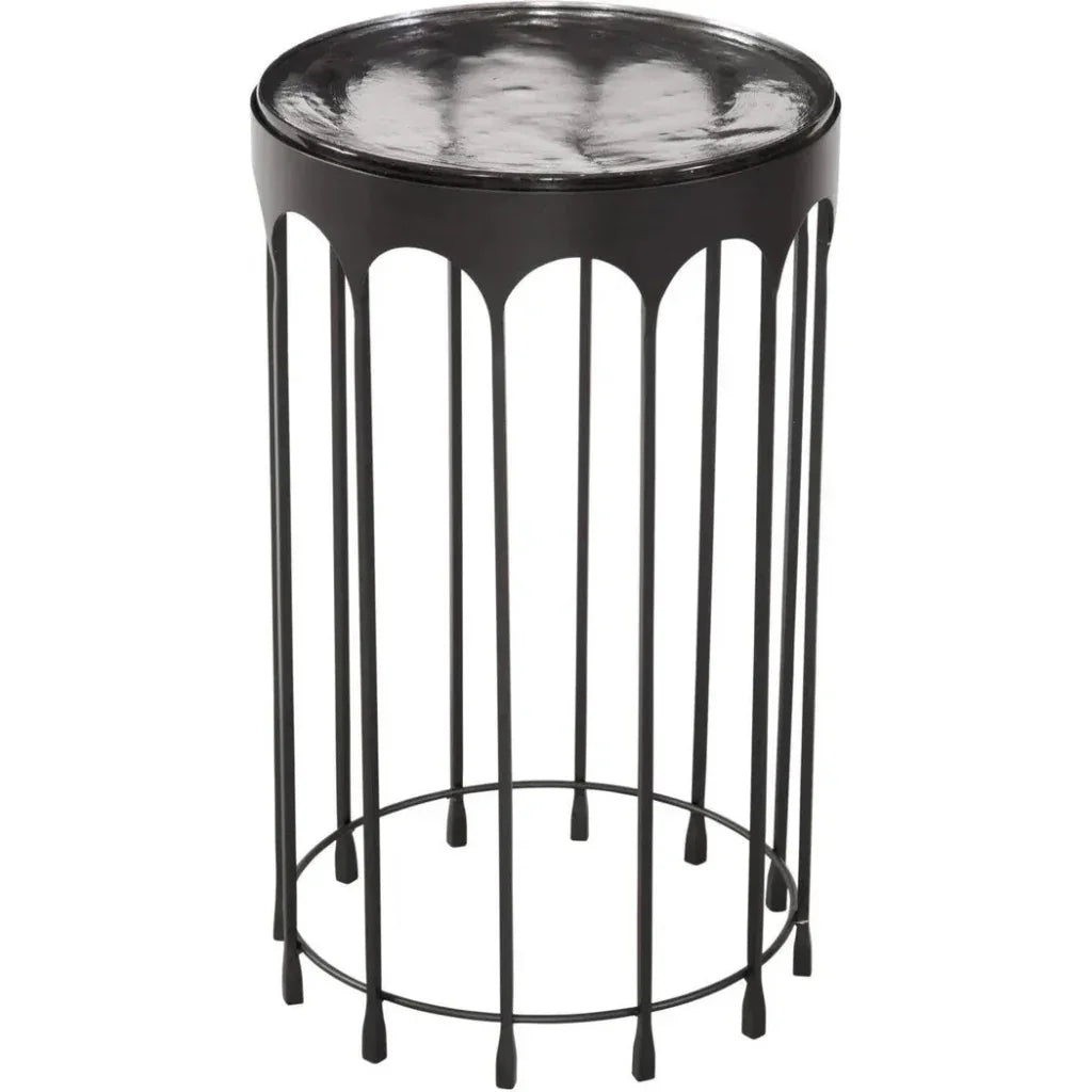 Hartley Iron & Cast Glass Black Round Accent Table - LOOMLAN - Bassett Mirror - Side Tables