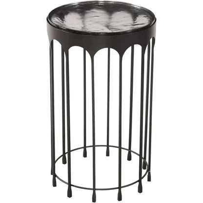 Hartley Iron & Cast Glass Black Round Accent Table - LOOMLAN - Bassett Mirror - Side Tables