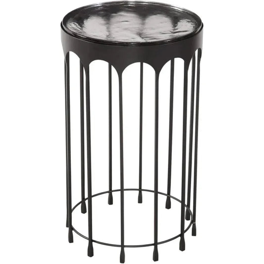 Hartley Iron & Cast Glass Black Round Accent Table - LOOMLAN - Bassett Mirror - Side Tables
