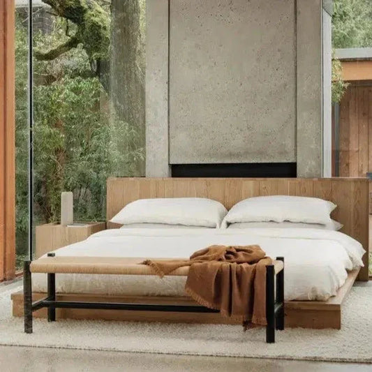 Hawthorn Black Small Wood & Rope Seat Bench - LOOMLAN - Moe's Home - Bedroom Benches