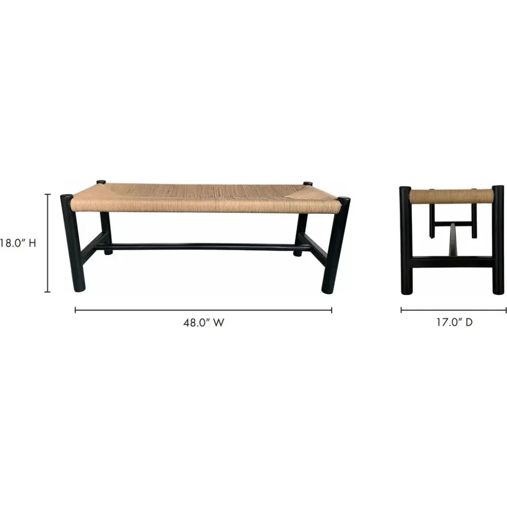 Hawthorn Black Small Wood & Rope Seat Bench - LOOMLAN - Moe's Home - Bedroom Benches