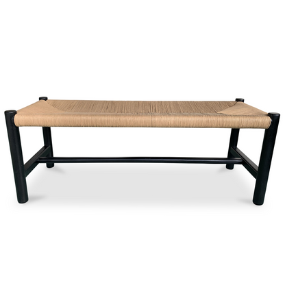 Hawthorn Black Small Wood & Rope Seat Bench