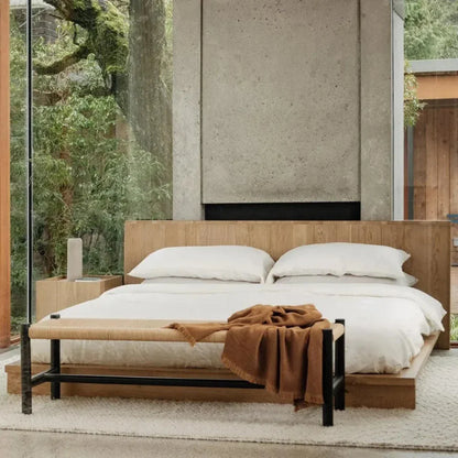 Hawthorn Large Black Elm Wood & Rope Seat Bench - LOOMLAN - Moe's Home - Bedroom Benches