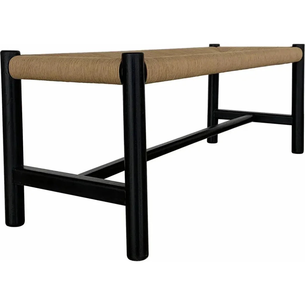 Hawthorn Large Black Elm Wood & Rope Seat Bench - LOOMLAN - Moe's Home - Bedroom Benches