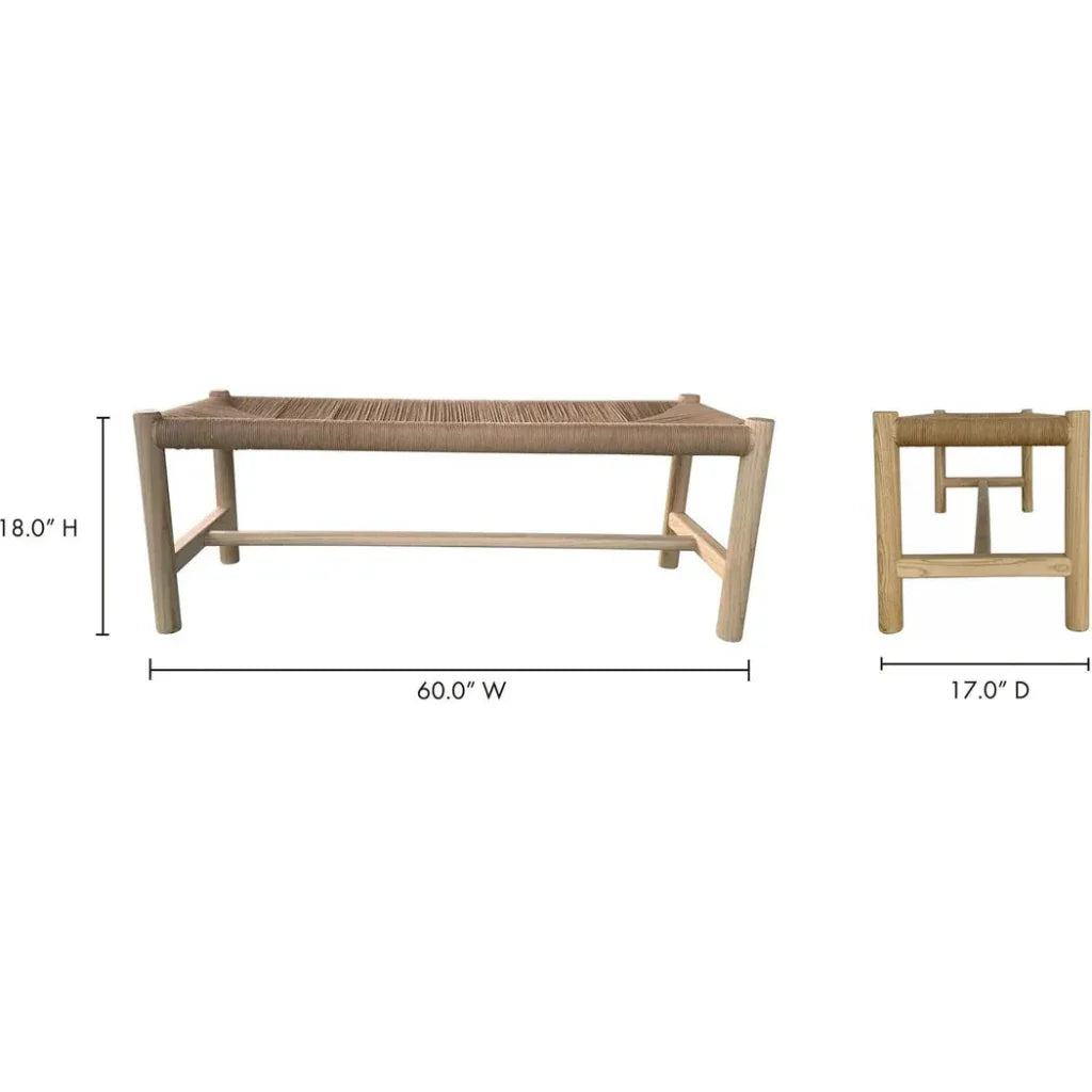 Hawthorn Large Natural Elm Wood & Rope Seat Bench - LOOMLAN - Moe's Home - Bedroom Benches
