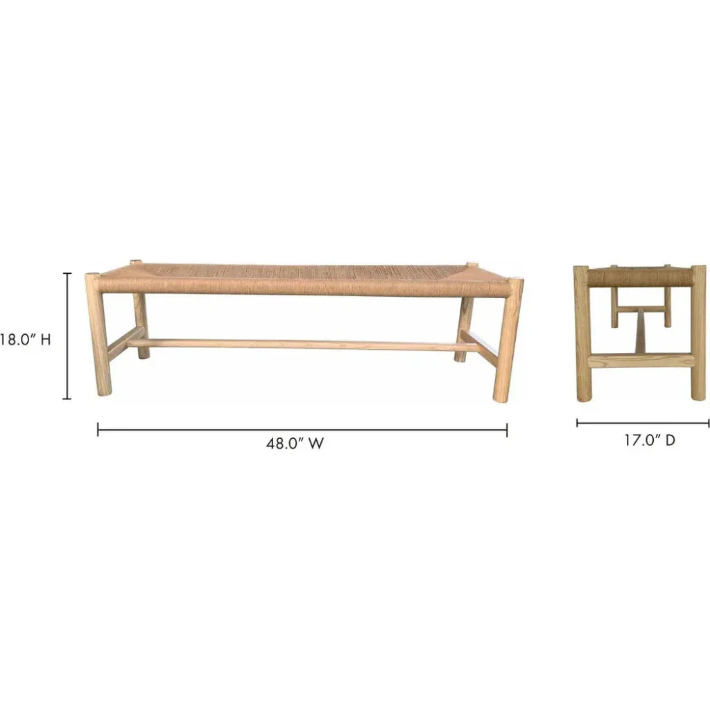 Hawthorn Natural Small Wood & Rope Seat Bench - LOOMLAN - Moe's Home - Dining Benches