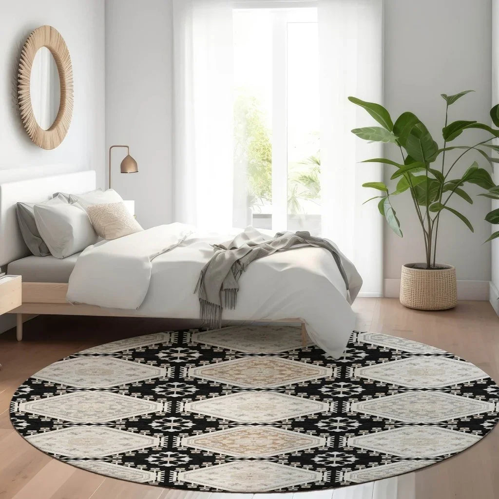 Henriette Black Washable Indoor - Outdoor Rug - LOOMLAN - LOOMLAN Rugs - Outdoor Rugs