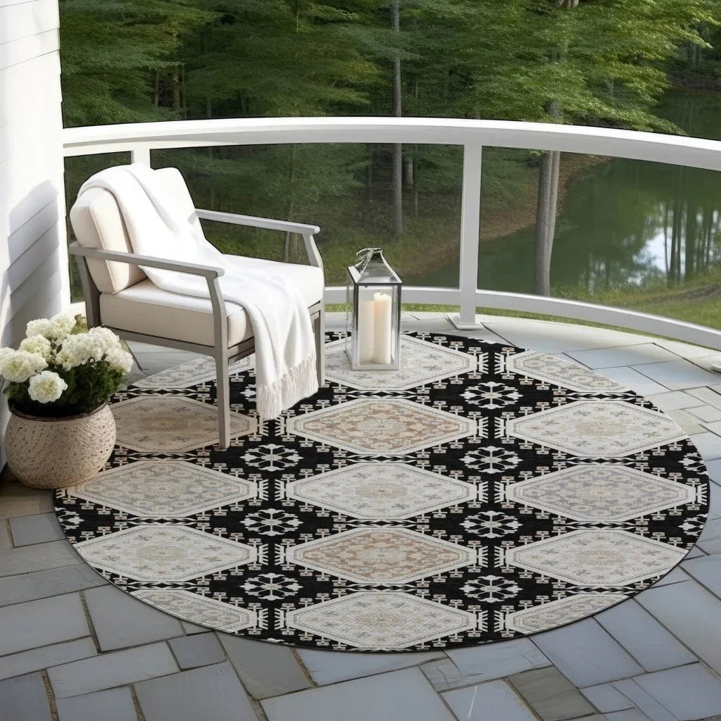 Henriette Black Washable Indoor - Outdoor Rug - LOOMLAN - LOOMLAN Rugs - Outdoor Rugs