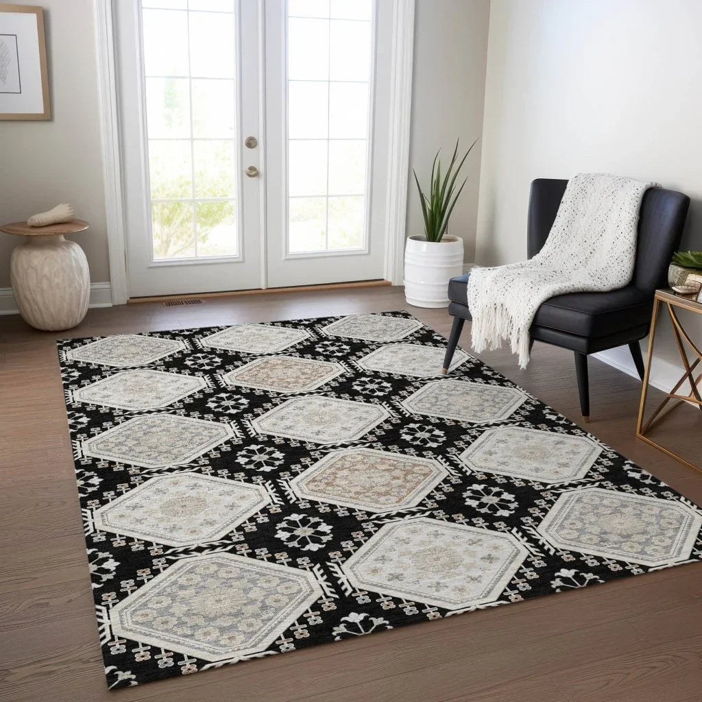 Henriette Black Washable Indoor - Outdoor Rug - LOOMLAN - LOOMLAN Rugs - Outdoor Rugs