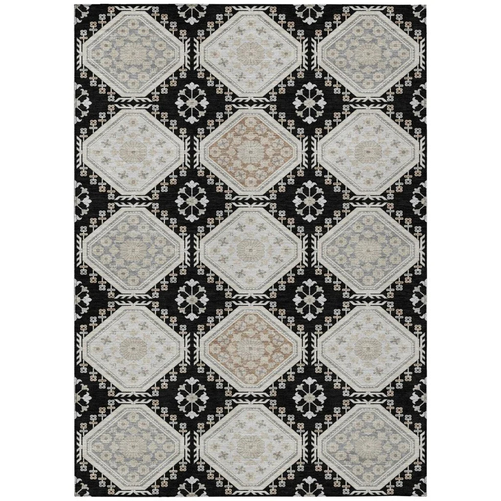 Henriette Black Washable Indoor - Outdoor Rug - LOOMLAN - LOOMLAN Rugs - Outdoor Rugs