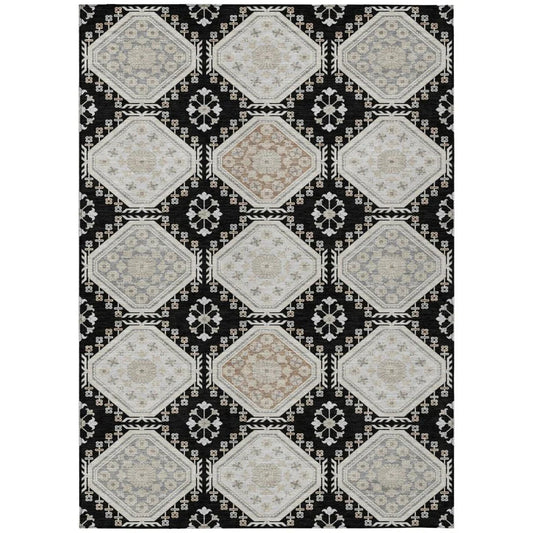 Henriette Black Washable Indoor - Outdoor Rug - LOOMLAN - LOOMLAN Rugs - Outdoor Rugs