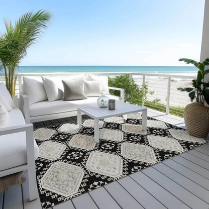 Henriette Black Washable Indoor - Outdoor Rug - LOOMLAN - LOOMLAN Rugs - Outdoor Rugs