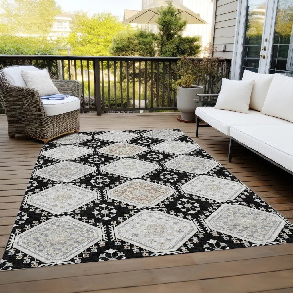 Henriette Black Washable Indoor - Outdoor Rug - LOOMLAN - LOOMLAN Rugs - Outdoor Rugs