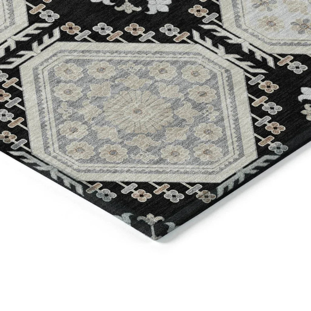 Henriette Black Washable Indoor - Outdoor Rug - LOOMLAN - LOOMLAN Rugs - Outdoor Rugs