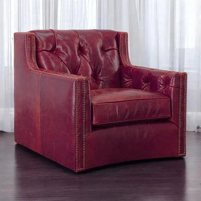 Henry Grain Red Leather Large Swivel Chair - LOOMLAN - Uptown Sebastian - Club Chairs
