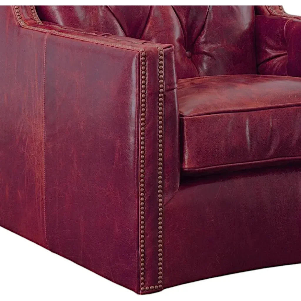 Henry Grain Red Leather Large Swivel Chair - LOOMLAN - Uptown Sebastian - Club Chairs