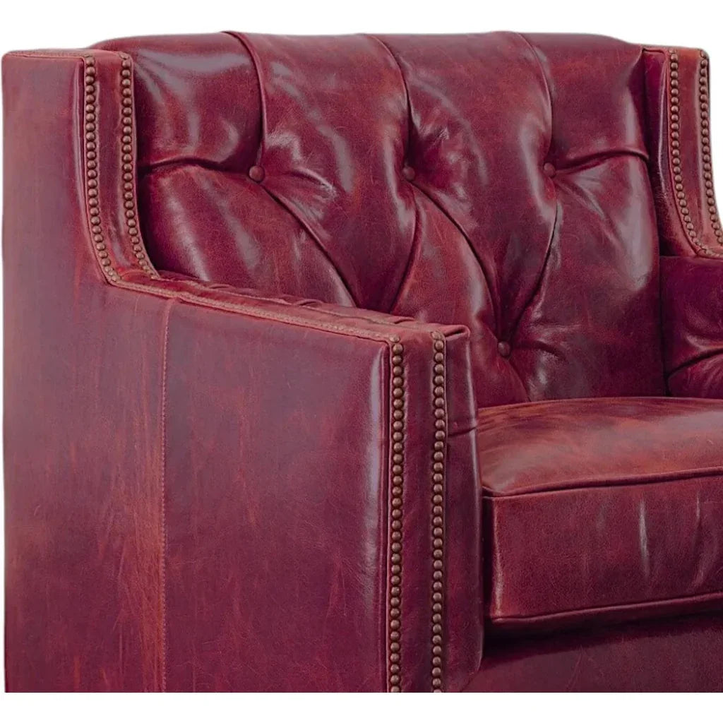 Henry Grain Red Leather Large Swivel Chair - LOOMLAN - Uptown Sebastian - Club Chairs