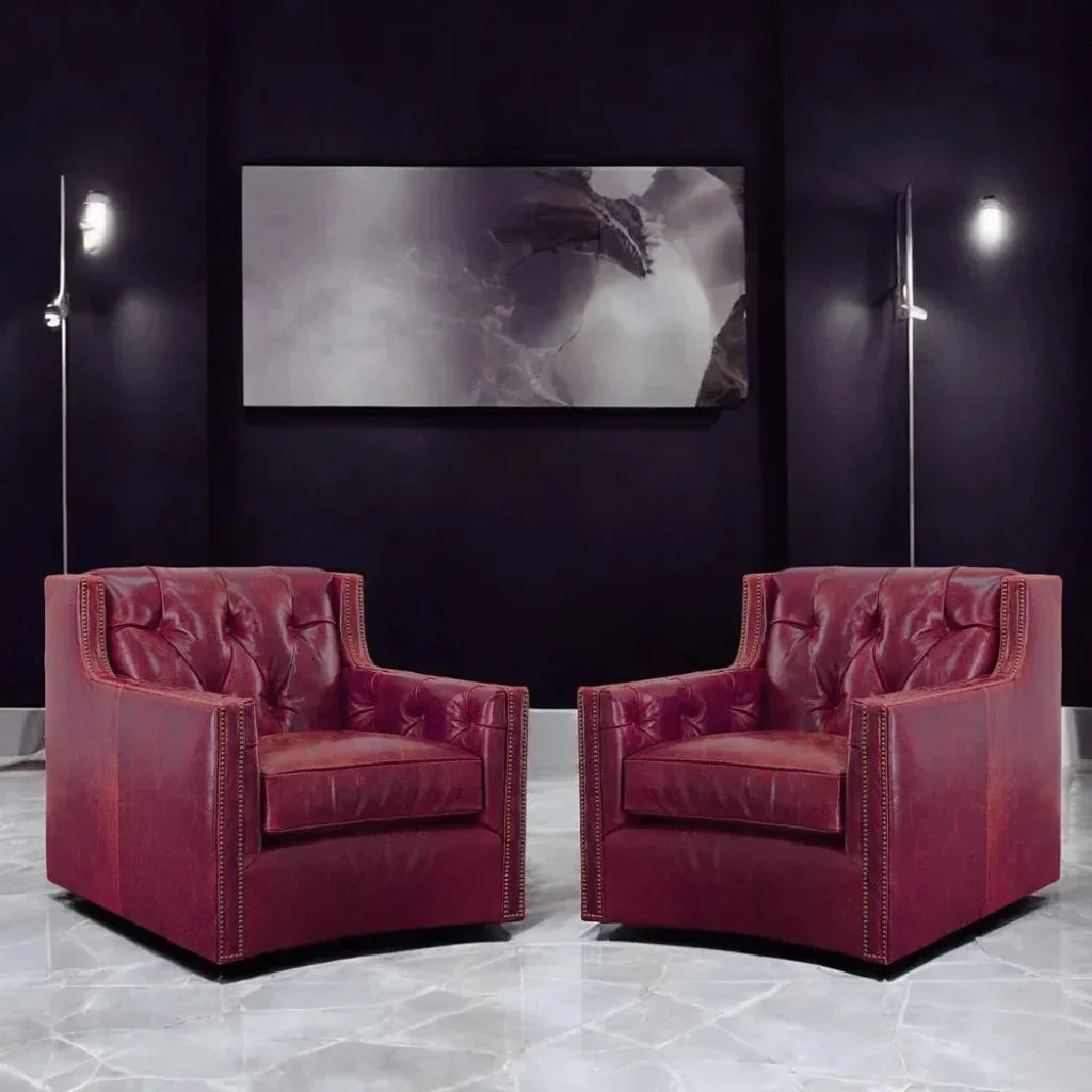 Henry Grain Red Leather Large Swivel Chair - LOOMLAN - Uptown Sebastian - Club Chairs