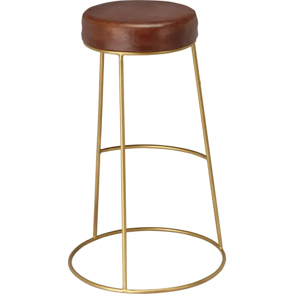 Henry Round Leather Bar Stool - Matte Brown - LOOMLAN - Jamie Young - Bar Stools