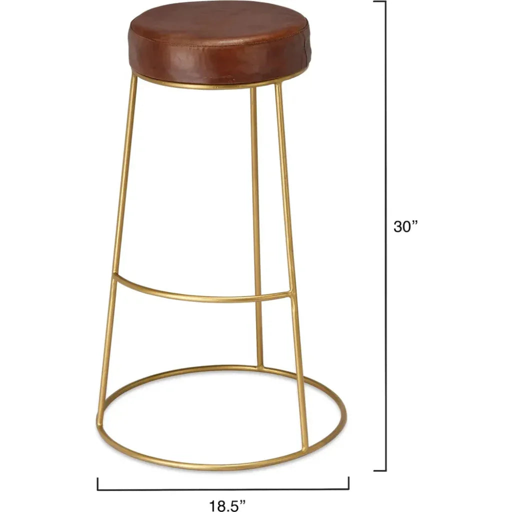 Henry Round Leather Bar Stool - Matte Brown - LOOMLAN - Jamie Young - Bar Stools