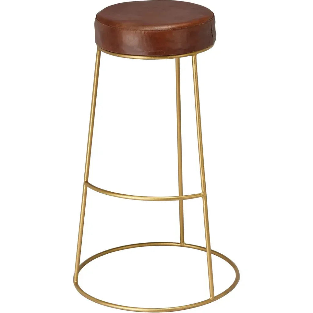 Henry Round Leather Bar Stool - Matte Brown - LOOMLAN - Jamie Young - Bar Stools